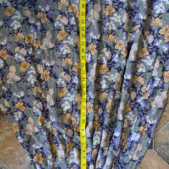 Vintage 80s Floral Maxi Skirt Blue Green Yellow Cottagecore Boho Prairie Vibe - Picture 8 of 8